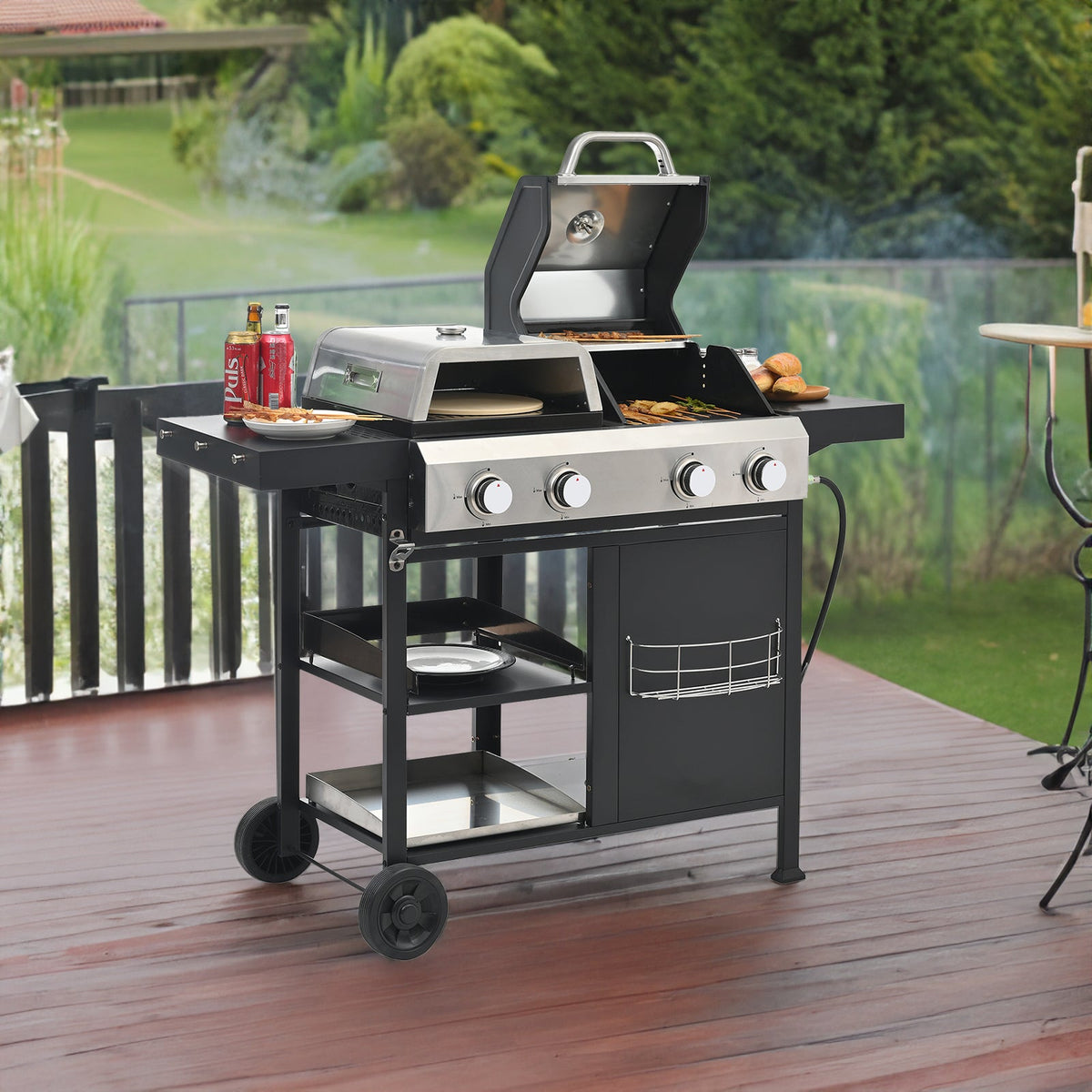 4-Burner Gas Grill & Griddle Combo with Pizza Pan – 49,200 BTU