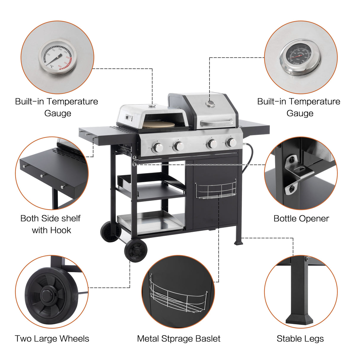4-Burner Gas Grill & Griddle Combo with Pizza Pan – 49,200 BTU