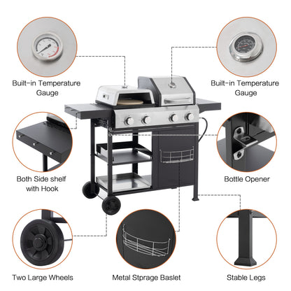 4-Burner Gas Grill & Griddle Combo with Pizza Pan – 49,200 BTU
