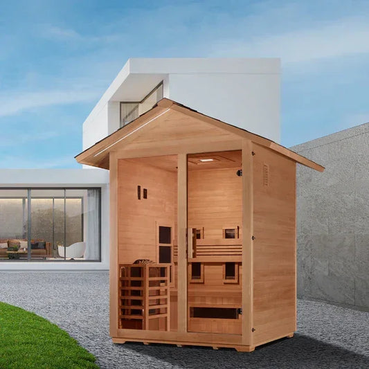 Golden Designs Carinthia 3-Person Hybrid Outdoor Sauna – PureTech™ Full Spectrum Infrared + Harvia Traditional Stove | GDI-8123-01