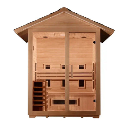 Golden Designs Carinthia 3-Person Hybrid Outdoor Sauna – PureTech™ Full Spectrum Infrared + Harvia Traditional Stove | GDI-8123-01