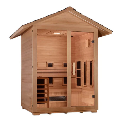 Golden Designs Carinthia 3-Person Hybrid Outdoor Sauna – PureTech™ Full Spectrum Infrared + Harvia Traditional Stove | GDI-8123-01