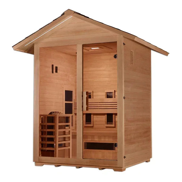 Golden Designs Carinthia 3-Person Hybrid Outdoor Sauna – PureTech™ Full Spectrum Infrared + Harvia Traditional Stove | GDI-8123-01