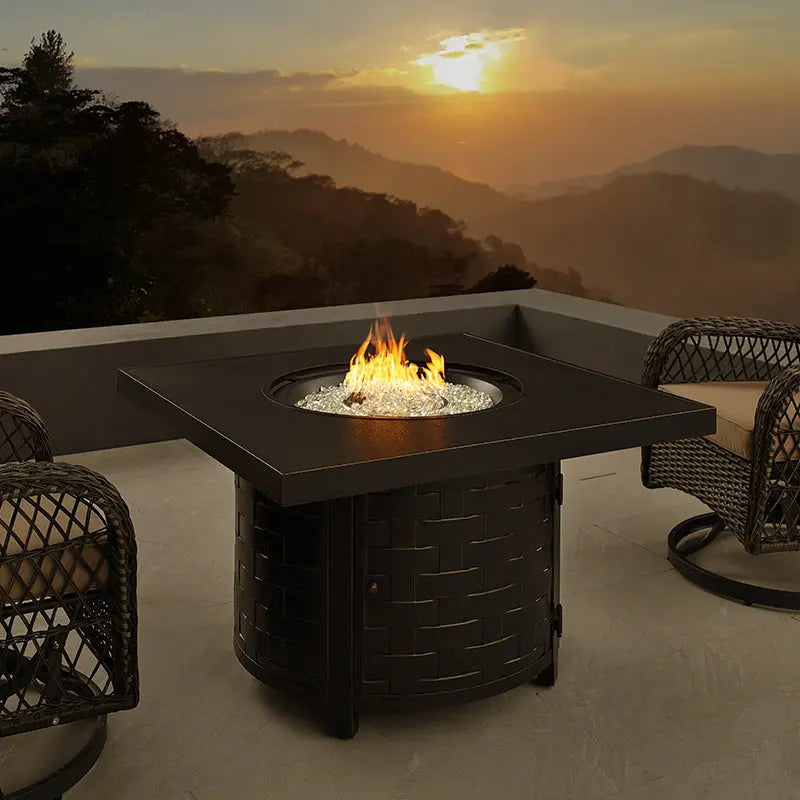 Henley 40" Round Aluminum Basketweave Convertible Gas Fire Pit Table – 55,000 BTU