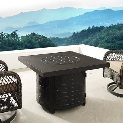 Henley 40" Round Aluminum Basketweave Convertible Gas Fire Pit Table – 55,000 BTU