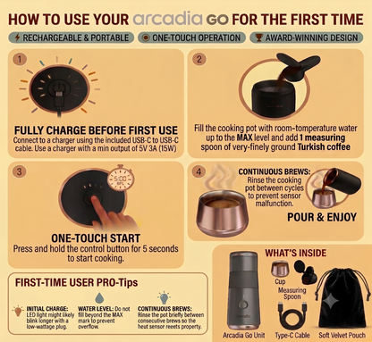 Arcadia Go Rechargeable Portable Turkish Coffee Maker