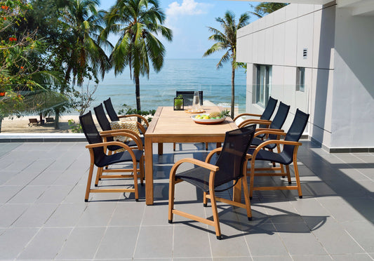 Rinjani FSC-Certified Teak Outdoor Dining Table with Manhattan Weather-net® Armchairs