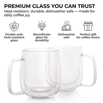 10 oz Double-Wall Borosilicate Glass Mugs – Set of 2