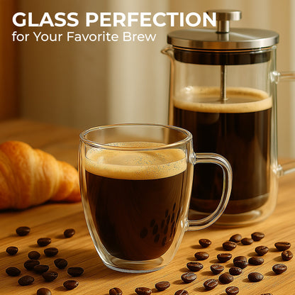16 oz Double-Wall Borosilicate Glass Mugs – Set of 2