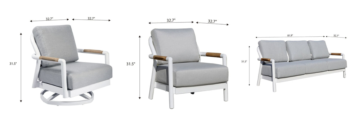 Santorini 3-Piece "More Substantial" Aluminum Outdoor Patio 5-Seating Furniture Set
