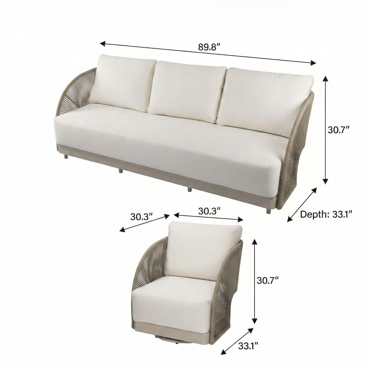 Malibu 2-Piece Aluminum Outdoor 4-Seating "Sophisticated" Furniture Set
