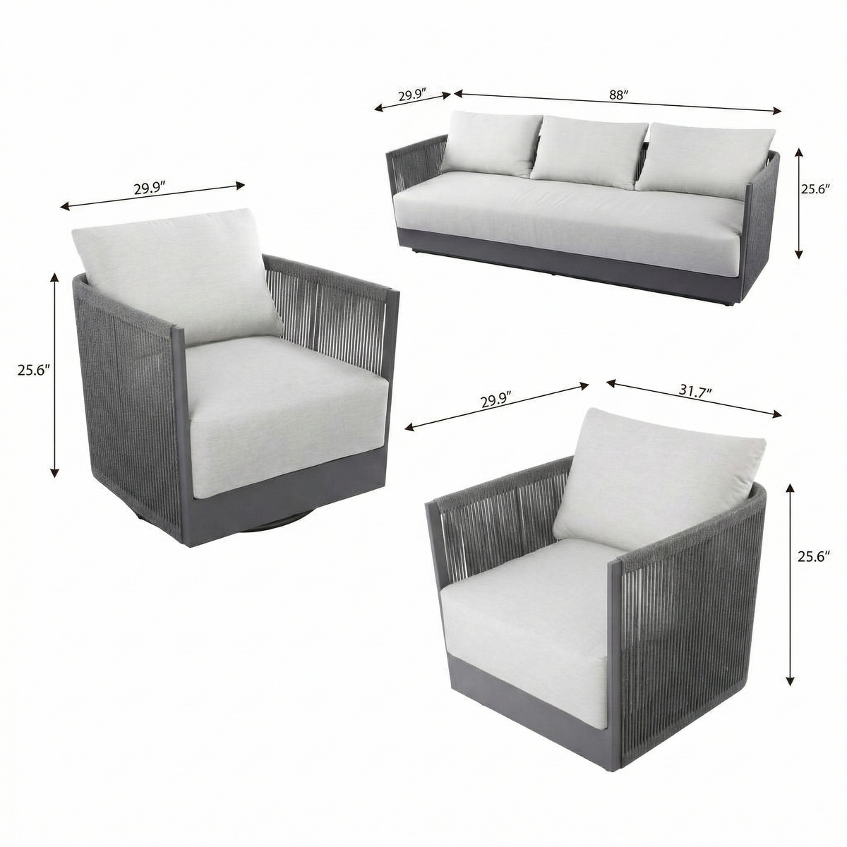 Capri 3-Piece Aluminum Outdoor 5-Seating "Contemporary" Patio Furniture Set