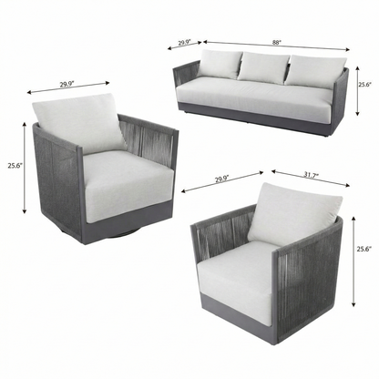 Capri 3-Piece Aluminum Outdoor 5-Seating "Contemporary" Patio Furniture Set