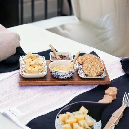 7-Piece Porcelain Serving Set with Acacia Wood Tray
