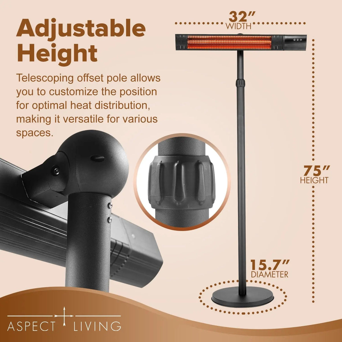 Aspect Living 1500W Pole Mounted Electric Patio Heater