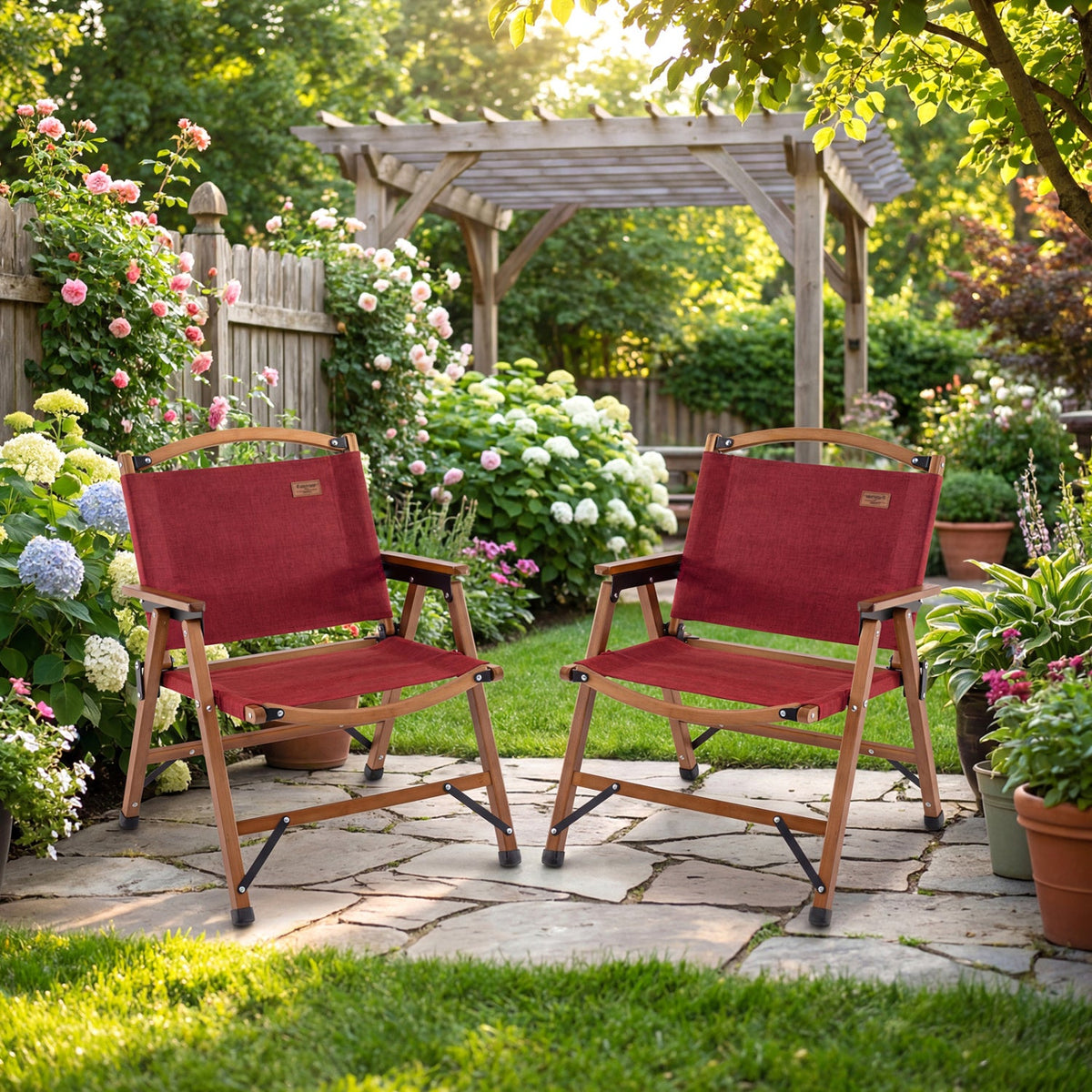 Bamboo Folding Camping Chairs with 900D Oxford Fabric – Set of 2