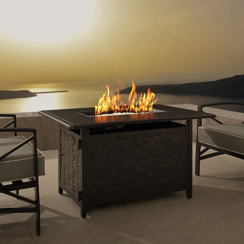 Preston 44" Rectangular Basketweave Aluminum Convertible Gas Fire Pit – 45,000 BTU