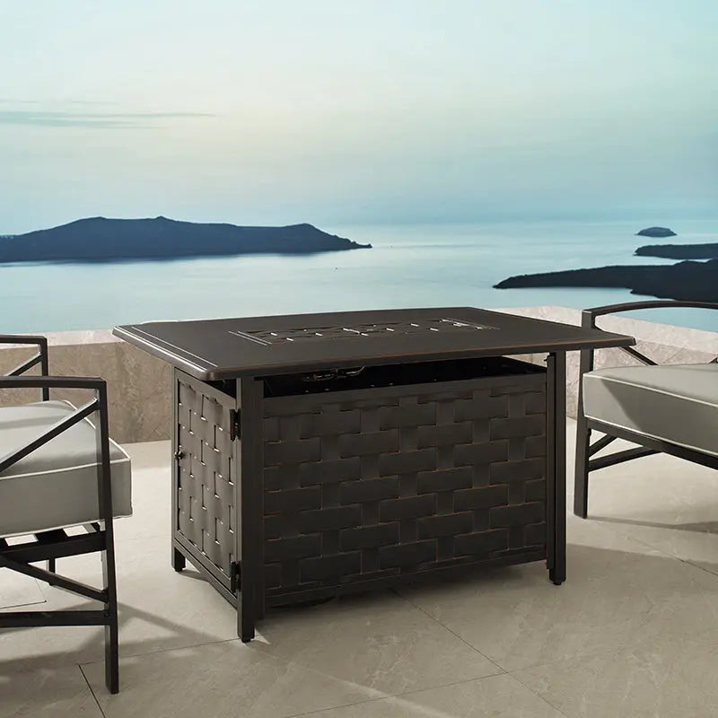 Preston 44" Rectangular Basketweave Aluminum Convertible Gas Fire Pit – 45,000 BTU