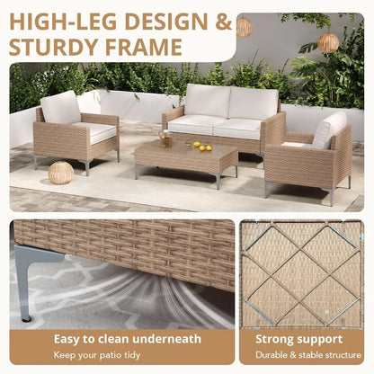 4-Piece Elevated Wicker Outdoor Patio Furniture Set