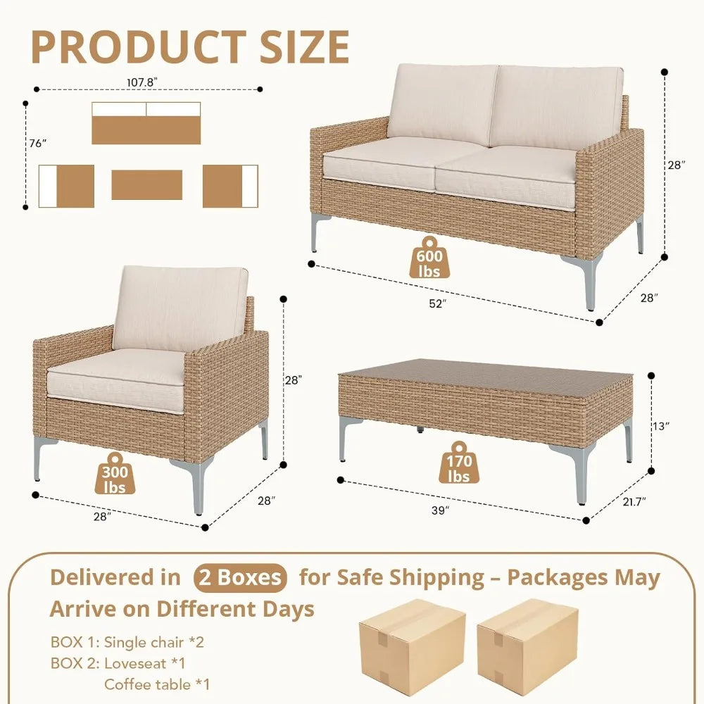4-Piece Elevated Wicker Outdoor Patio Furniture Set