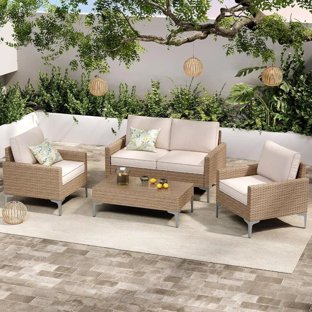 4-Piece Elevated Wicker Outdoor Patio Furniture Set