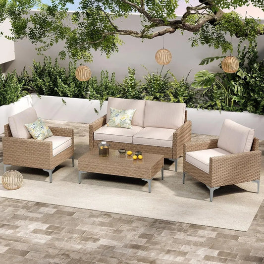 4-Piece Elevated Wicker Outdoor Patio Furniture Set