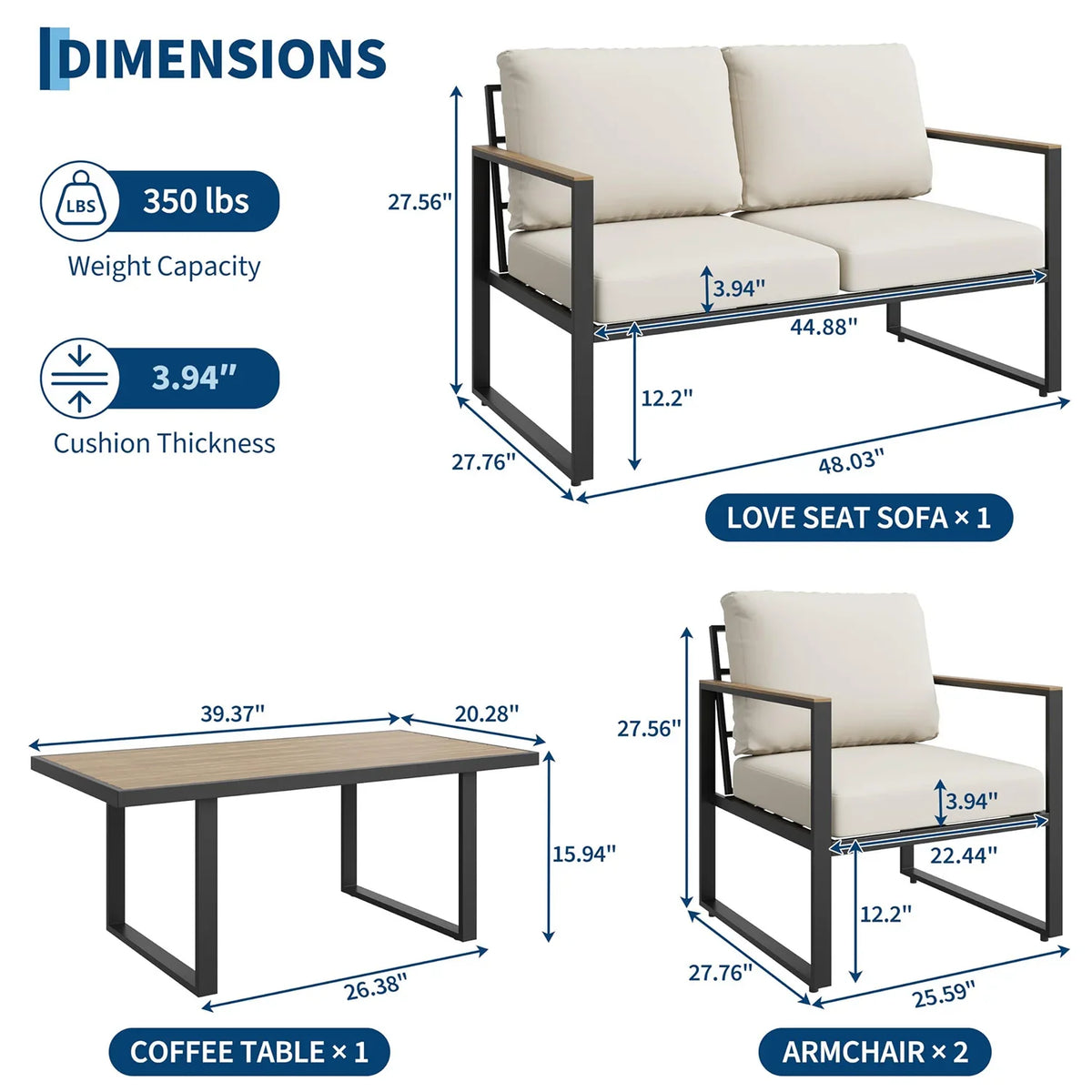 Modern 4-Piece Outdoor Patio Furniture Set