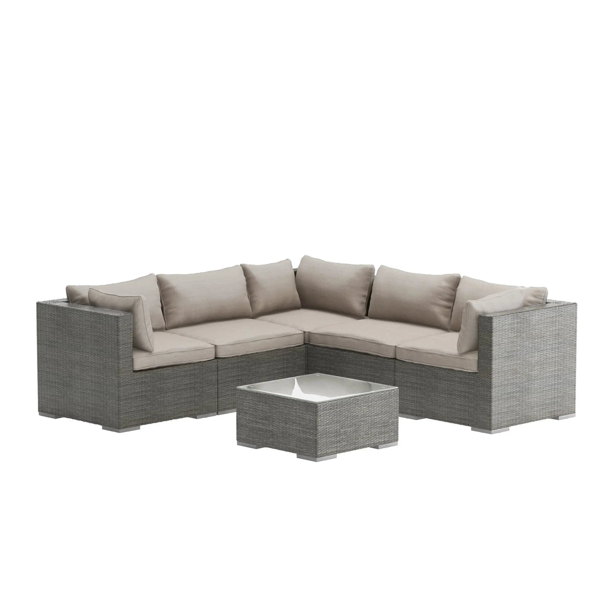 Balkene Home Sino Modular Wicker Sofa Set with Glass-Top Table