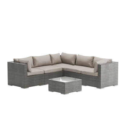 Balkene Home Sino Modular Wicker Sofa Set with Glass-Top Table