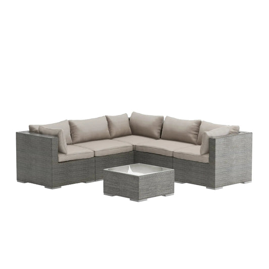 Balkene Home Sino Modular Wicker Sofa Set with Glass-Top Table