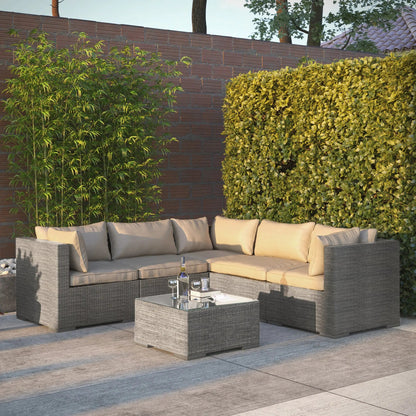 Balkene Home Sino Modular Wicker Sofa Set with Glass-Top Table
