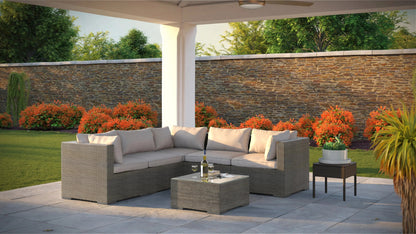 Balkene Home Sino Modular Wicker Sofa Set with Glass-Top Table