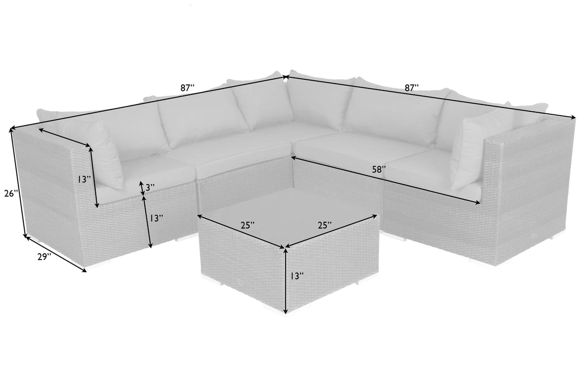 Balkene Home Sino Modular Wicker Sofa Set with Glass-Top Table