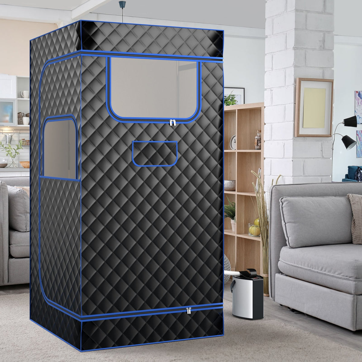 Portable Home Steam Sauna with 3L Steam Generator & Folding Chair-Black