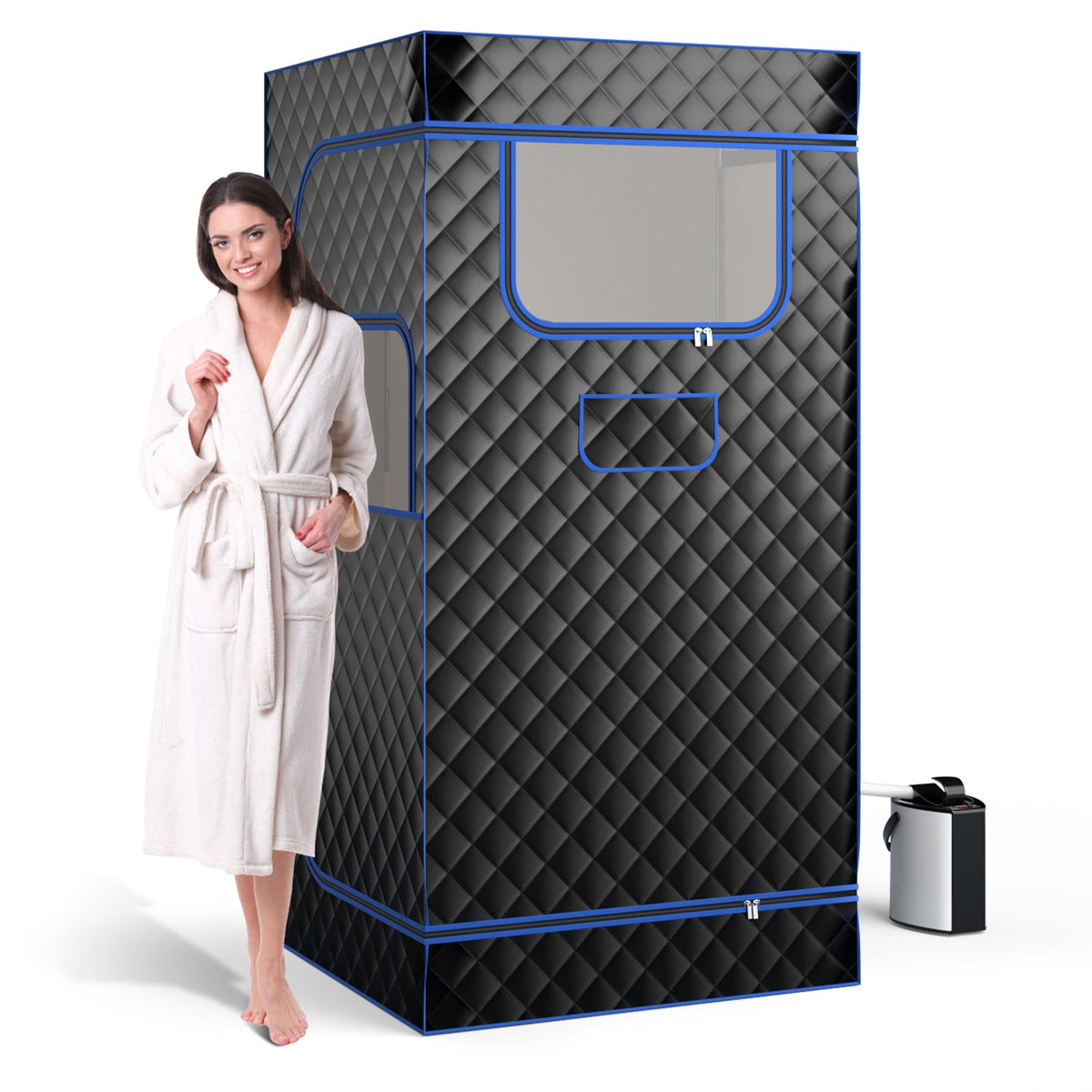 Portable Home Steam Sauna with 3L Steam Generator & Folding Chair-Black