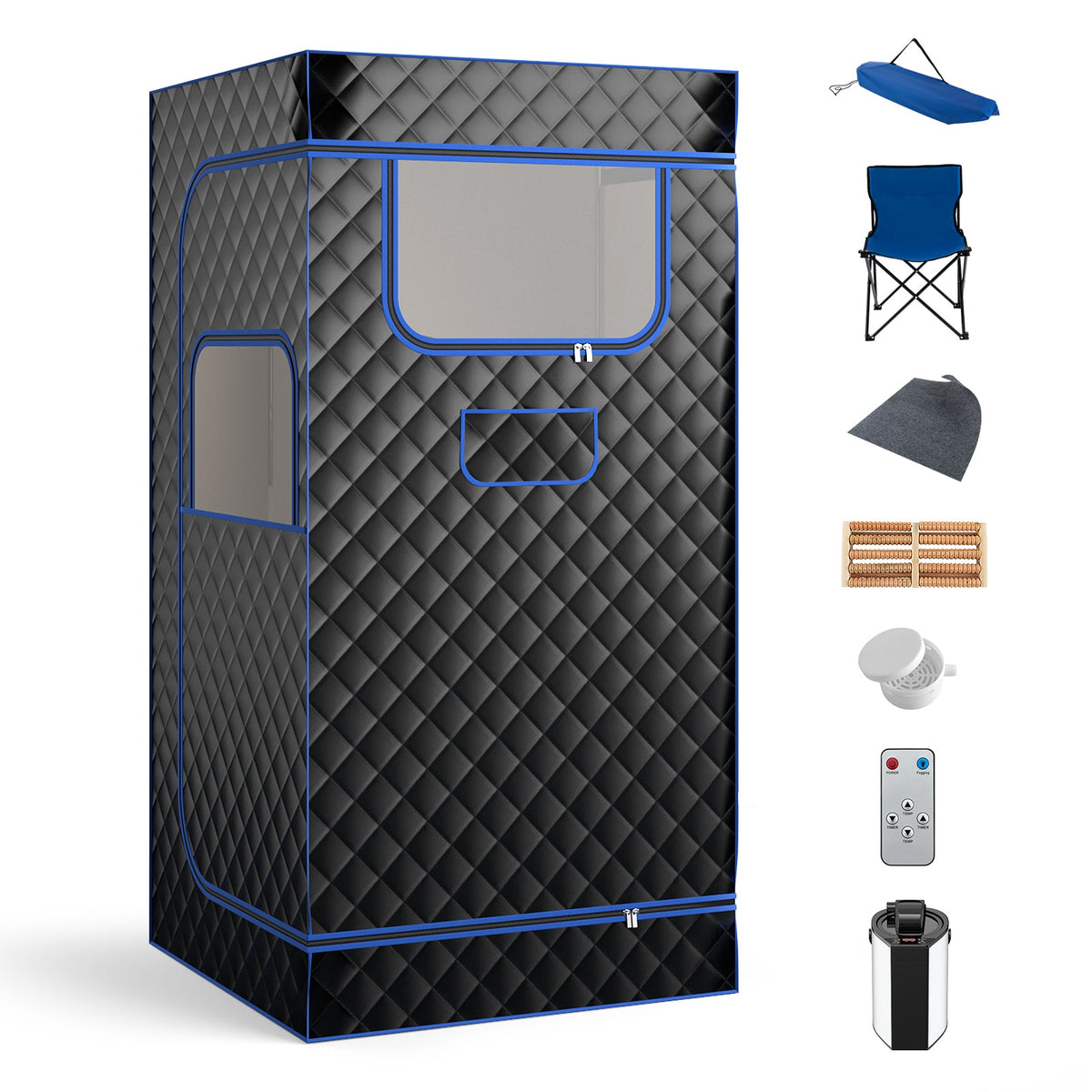 Portable Home Steam Sauna with 3L Steam Generator & Folding Chair-Black