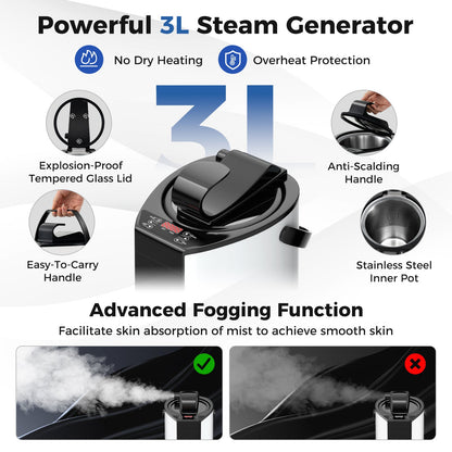 Portable Home Steam Sauna with 3L Steam Generator & Folding Chair-Black