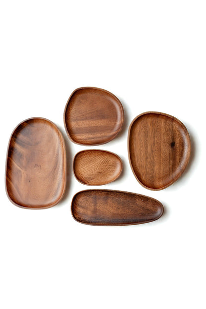 Set of 5 Organic Acacia Wood Serving Plates