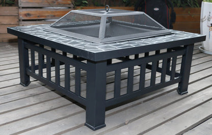 18-Inch Square Metal Fire Pit with Mesh Screen &amp; Poker