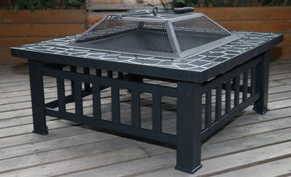 18-Inch Square Metal Fire Pit with Mesh Screen &amp; Poker