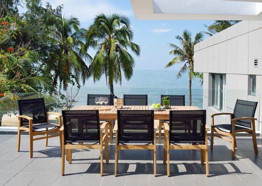 Amazonia Rinjani Teak Outdoor Dining Table with Fortuna Weather-net® Armchairs