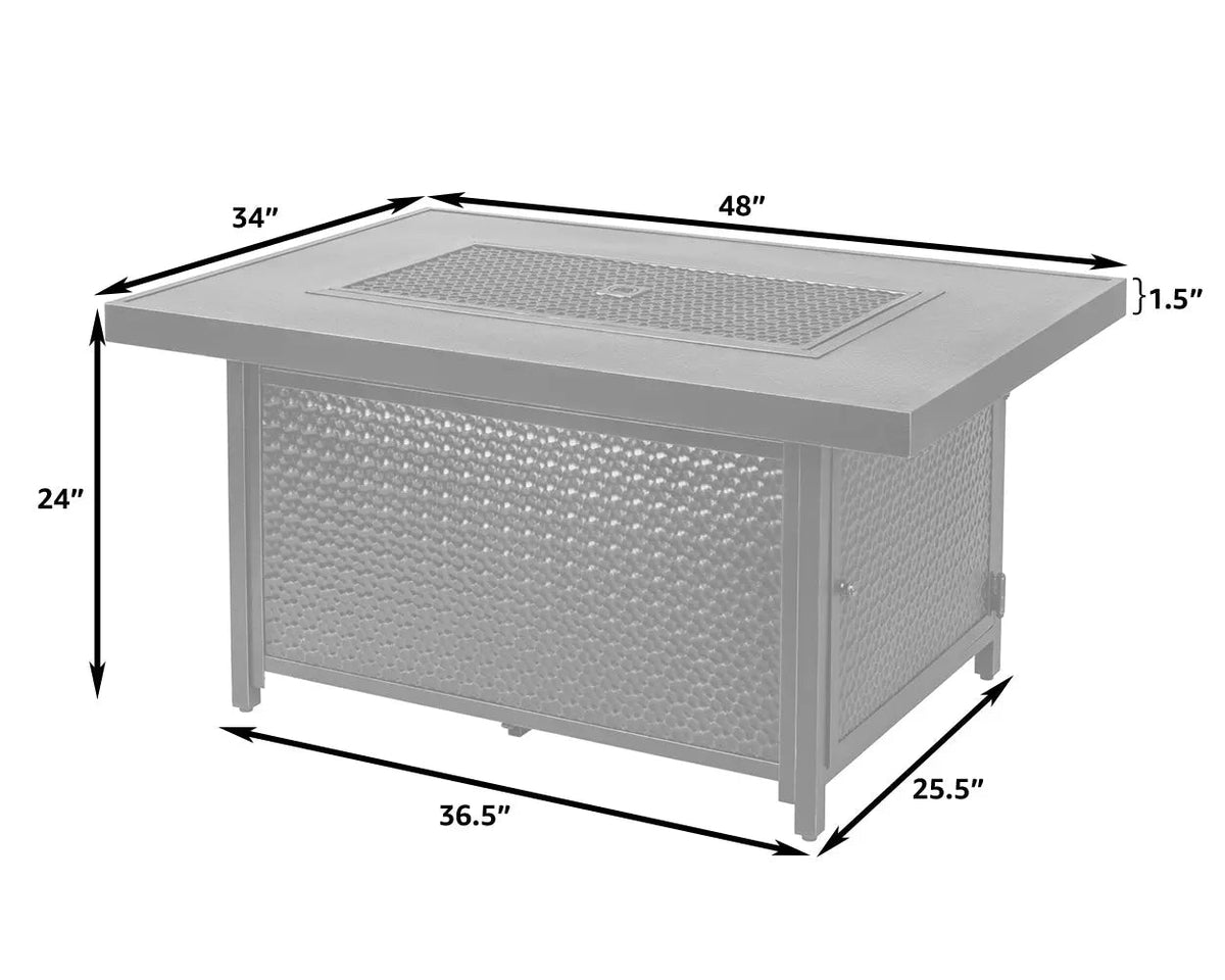 Weyland Rectangle Aluminum LPG Fire Pit – 55,000 BTU