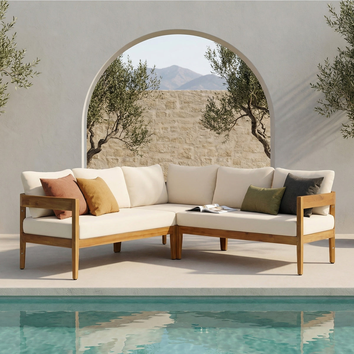 Brooklyn 3-Pieces Acacia Wood & Wicker Outdoor Sectional - Seats 5