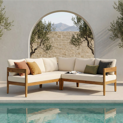 Brooklyn 3-Pieces Acacia Wood & Wicker Outdoor Sectional - Seats 5