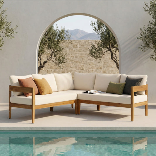 Brooklyn 3-Pieces Acacia Wood & Wicker Outdoor Sectional - Seats 5