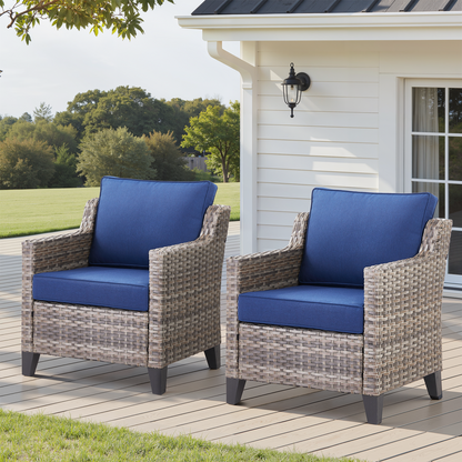 Set of 2 PE Wicker Outdoor Patio Armchairs with 4" Olefin Cushions