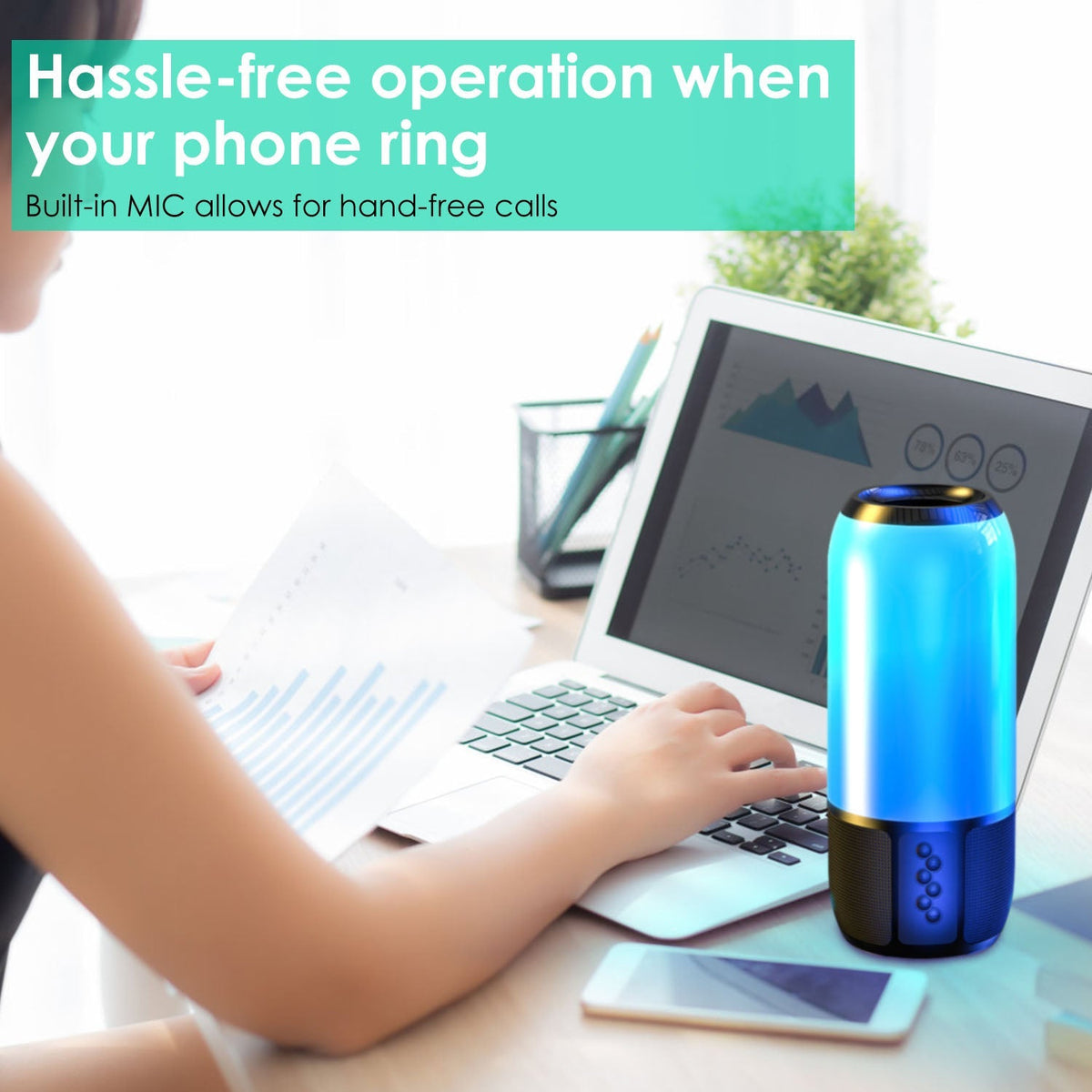 LJG Wireless Portable Stereo Speaker with Color-Changing Lights