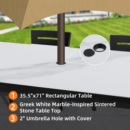 Modern 7-Piece Aluminum Outdoor Dining Set with Sintered Stone Table &amp; Sunbrella® Cushions