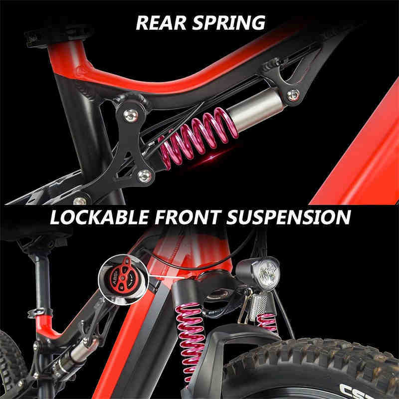 Sivrock 500W Full-Suspension Electric Mountain Bike - Red