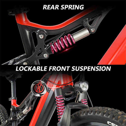 Sivrock 500W Full-Suspension Electric Mountain Bike - Red
